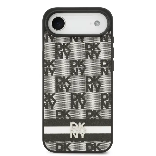 DKNY PU Leather Checkered Pattern and Stripe Case for iPhone Air Black 3