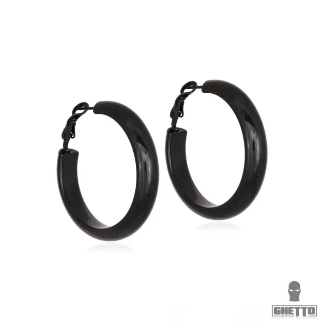 Ghetto New Style Black Hoop Earrings Stainless Steel