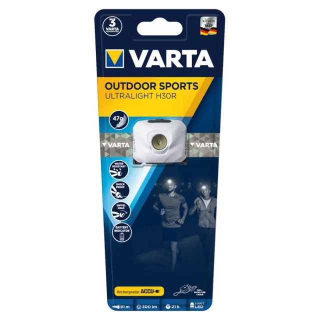 Varta H30R επαναφορτιζόμενος φακός κεφαλής LED αδιάβροχος IPX4 300lm