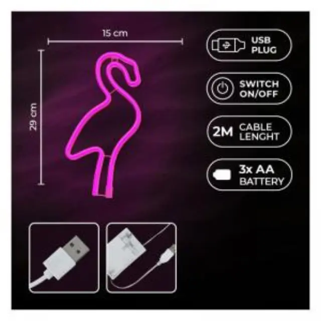 Neon LED Forever Light FLNE18 FLAMINGO (USB/Μπαταρίας & On/Off) Ροζ N64418 3