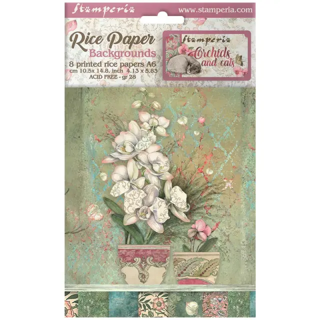Σετ 8 ριζόχαρτα ντεκουπάζ Stamperia 10.5×14.8cm, Backgrounds, Orchids and Cats