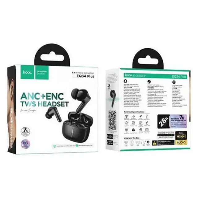 Wireless Hands Free Hoco EQ34 Plus Rima ANC+ENC v5.4 300mAh 7 Ώρες Λειτουργίας Μαύρα 3