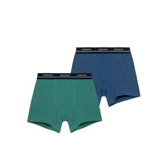 Minerva Παιδικό-Εφηβικό Boxer Αγόρι Plain - Διπλό Πακέτο, Χρώμα Πράσινο-Μπλε - 8 Y
