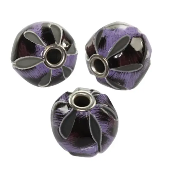 Χάντρα Δερμάτινη Round Violet & Black Ø14mm - 5τεμ