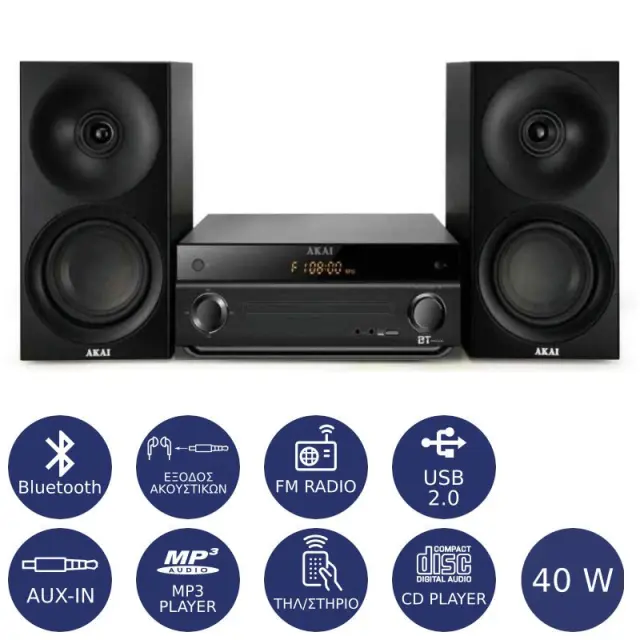 Micro Hi-Fi Με Bluetooth, Usb, Aux-In Και Cd-Player 40W AM-301K AKAI