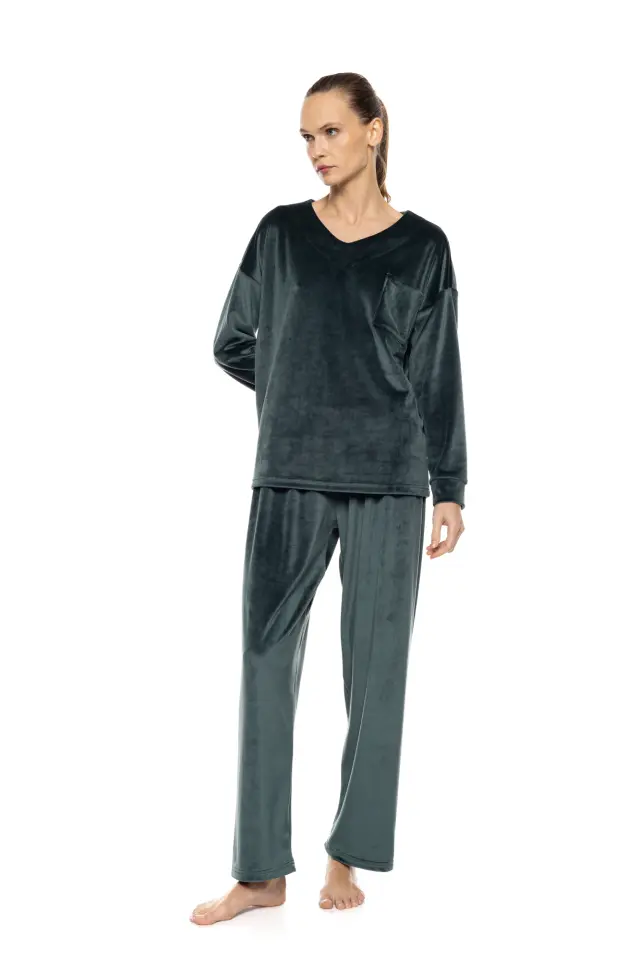 Pink Label Pyjama V Soft Velvet σετ γυναικεία χειμερινή πυτζάμα W2024-1 - S