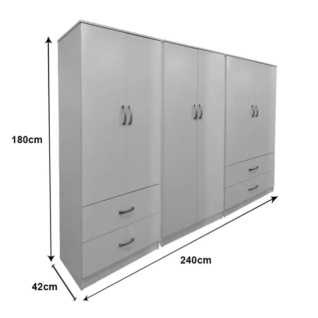 Ντουλάπα εξάφυλλη Athos pakoworld λευκή 240x42x180εκ 2