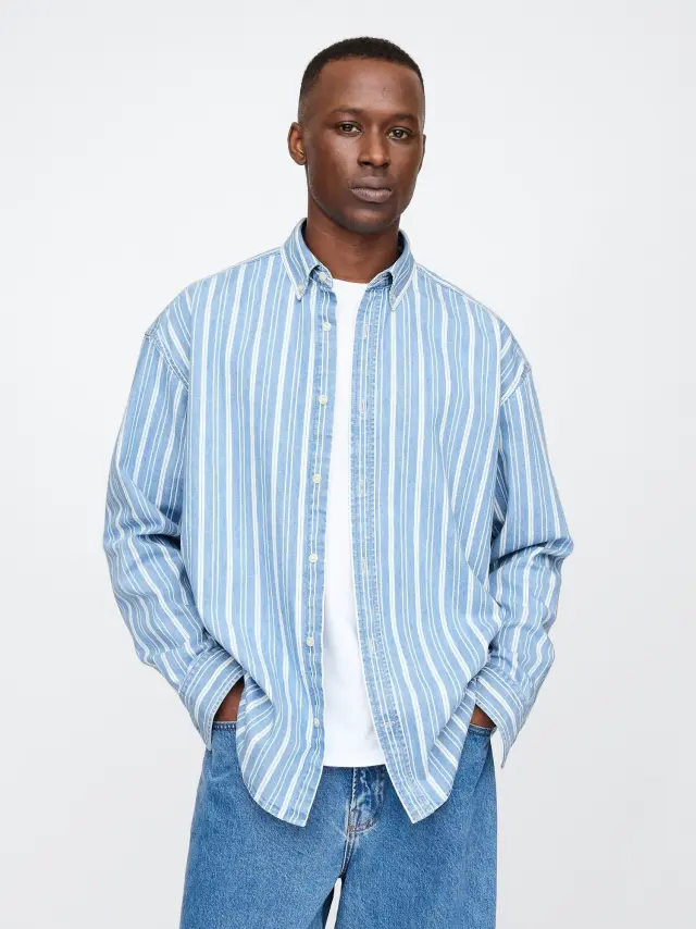 Denim Stripe Big Πουκάμισο Indigo stripe