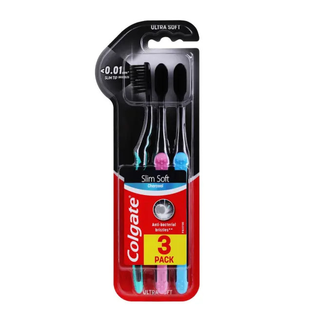 Colgate Slim Soft Charcoal Anti-Bacterial Soft 3τμχ