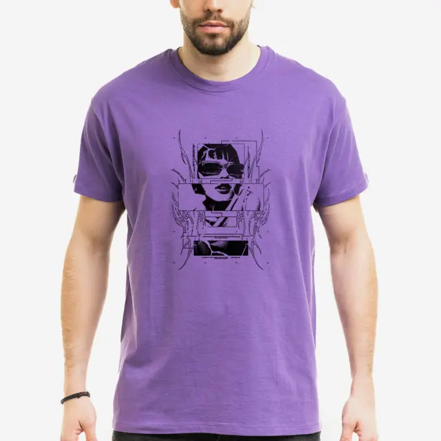 T-shirt Noshame® Μωβ με τύπωμα Girl with Glasses - 122595 - XXL