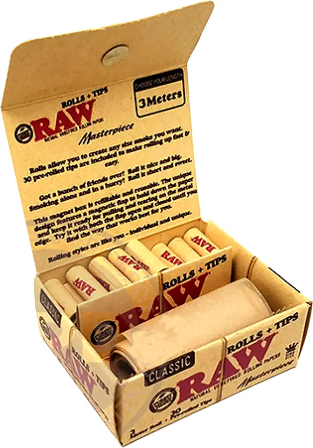 RAW Rolls and Tips 3 meters rolls + 30 pre-rolled tips