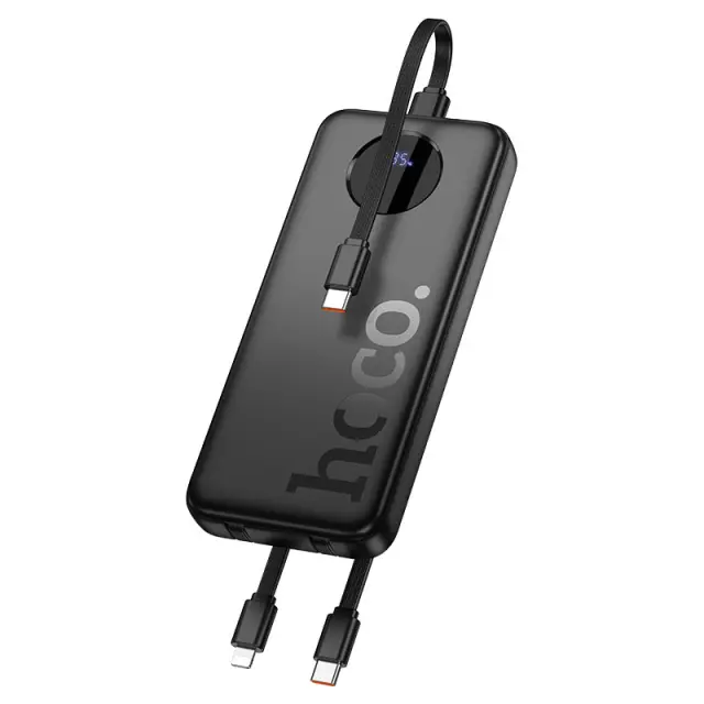 Hoco Power Bank 10000mAh με 2 Eνσωματωμένα Καλώδια Φόρτισης και Θύρες USB-A, USB-C Μαύρο J132