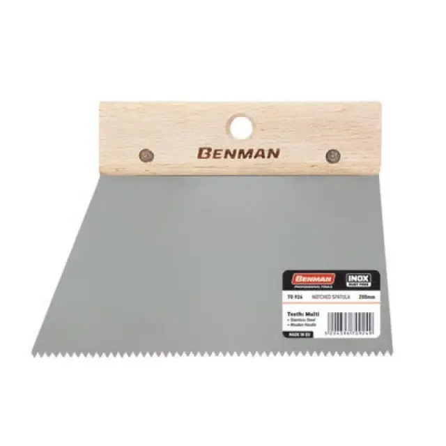 Benman 70924 - Σπάτουλα Πλακιδίων Inox 200mm με Ψιλό Δόντι και Ξύλινη Λαβή