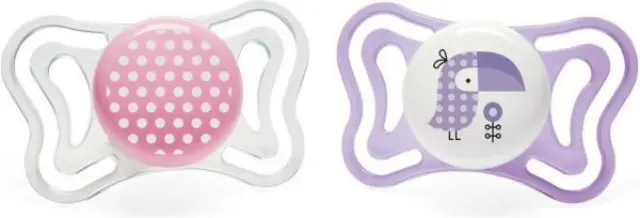 Chicco Physio Forma Light Ορθοδοντικές Πιπίλες Σιλικόνης Νυκτός με Θήκη Bird - Pink-White για 2-6 μηνών 2τμχ