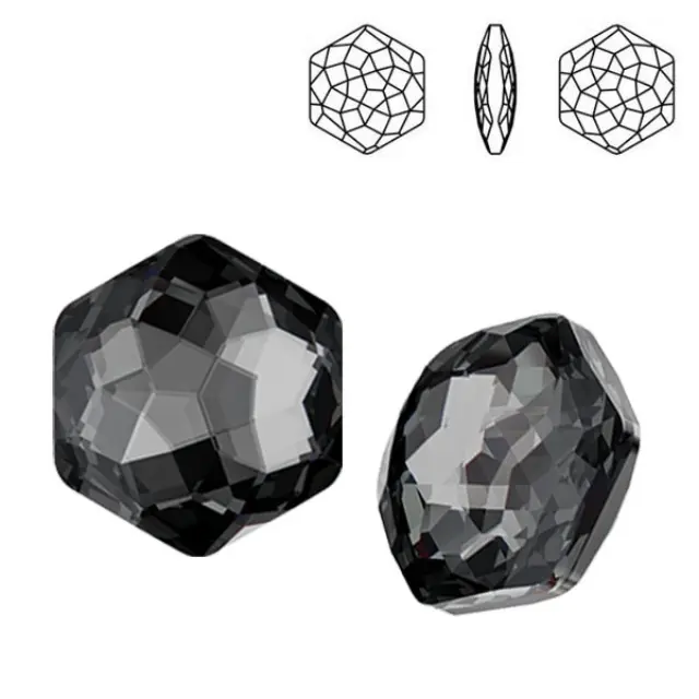 Swarovski 4683 Fantasy Hexagon Crystal Silver Night 14x15.8mm - 1τεμ