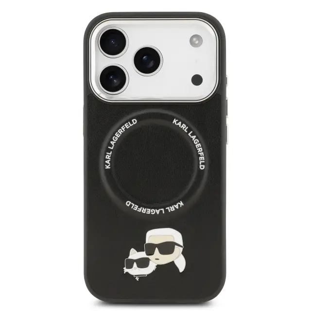 Karl Lagerfeld PU Karl and Choupette Heads Pins MagSafe Case for iPhone 17 Pro Max Black 3