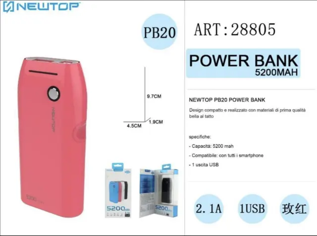 NEWTOP Powerbank PB209 5200mAh ΡΟΖ 2