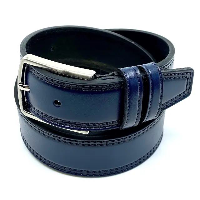 Μπλε Δερμάτινη Ζώνη Full Grain 3,5 cm