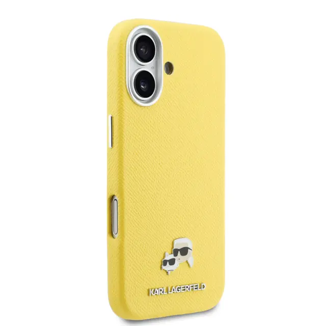 Karl Lagerfeld PU Karl and Choupette Heads Pins MagSafe Case for iPhone Air Yellow 3