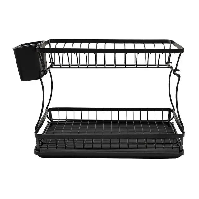Πιατοθήκη Διώροφη Μαύρο Μέταλλο 29x31x42cm Estia 01-12113