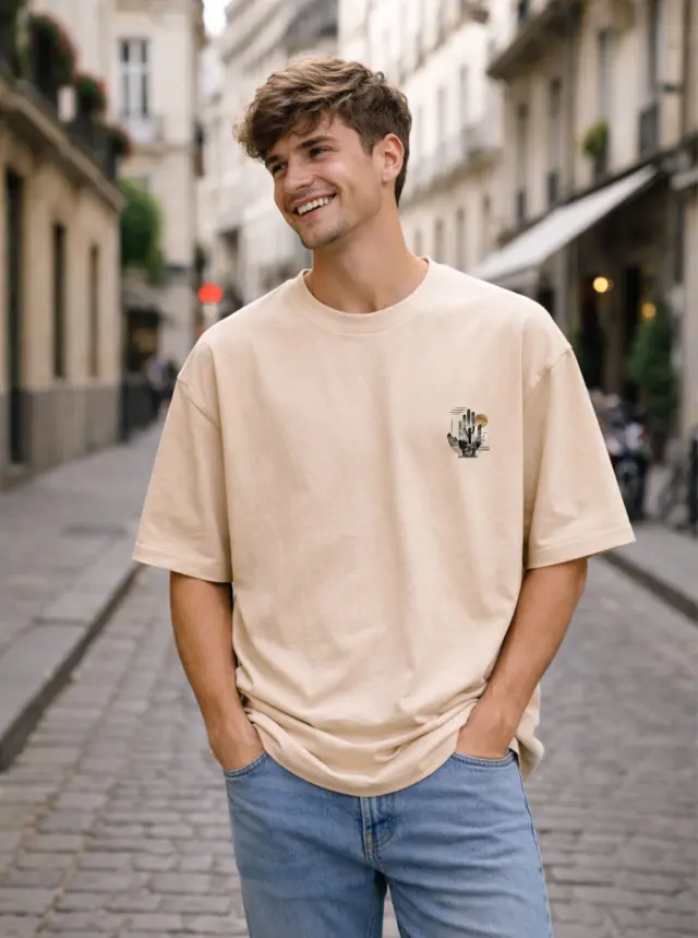 T-shirt Noshame® Oversized Μπεζ με τύπωμα Cactus - 142665 - XXL 2