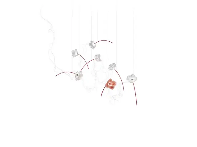 Κρεμαστό Φωτιστικό Poppy LED 7 Ανθών Διάφανο Κόκκινο 3000K