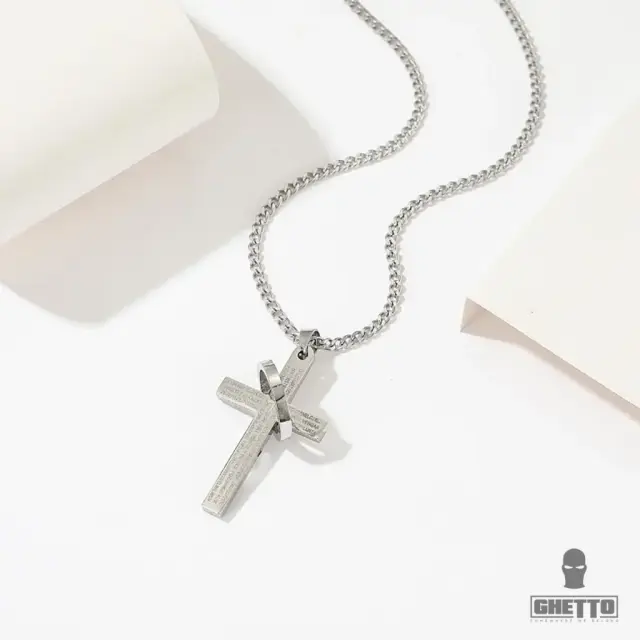 Ghetto Lords Prayer Ring Cross Pendant Snake Herringbone Chain SS 2