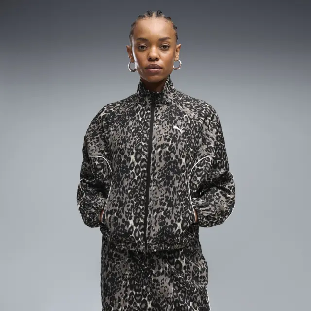 Puma Women's Sport Animal Relaxed Allover Print Full-Zip Woven Jacket Μπεζ 694004-81 (Puma) - Small