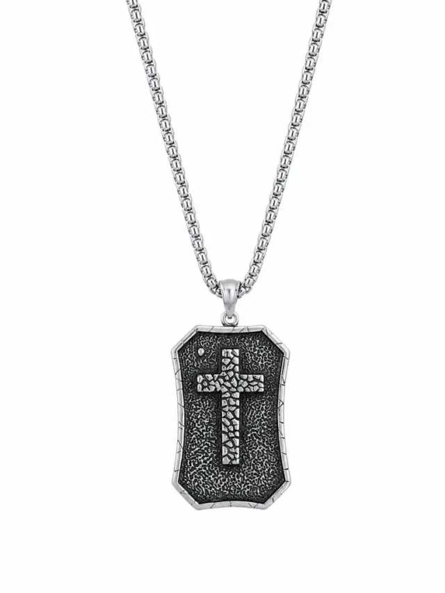 Ghetto Stainless Steel Cross Pendant Necklace – 55cm Silver Chain