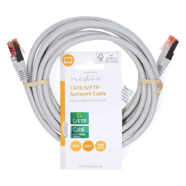NEDIS CCGL85220GY30 ΚΑΛΩΔΙΟ ΔΙΚΤΥΟΥ ΜΗΚΟΥΣ CAT 6 S/FTP 3m ΓΚΡΙ 3