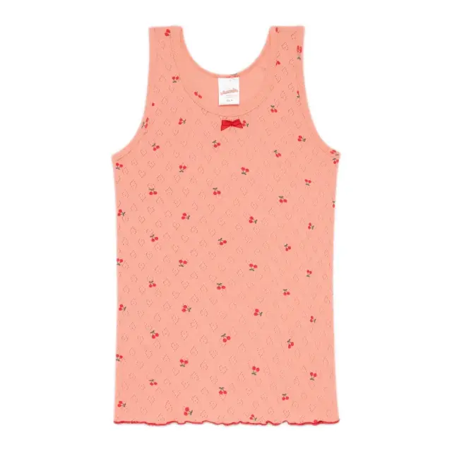 Minerva Παιδικό Φανελάκι Κορίτσι Αμάνικο Pointelle Cherries, Χρώμα Peach-Red Cherries