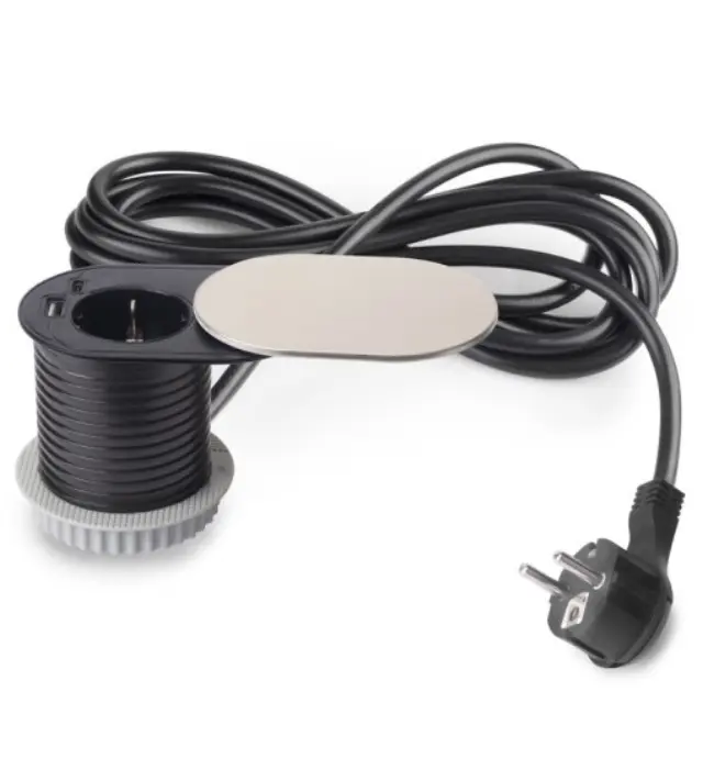 ΠΡΙΖΑ ΠΑΓΚΟΥ ΜΕ ΚΑΠΑΚΙ EMUCA FLAT 60 5048965 Φ-60ΜΜ 1 ΣΟΥΚΟ & 1 USB-Α & 1 USB-C ΑΣΗΜΙ