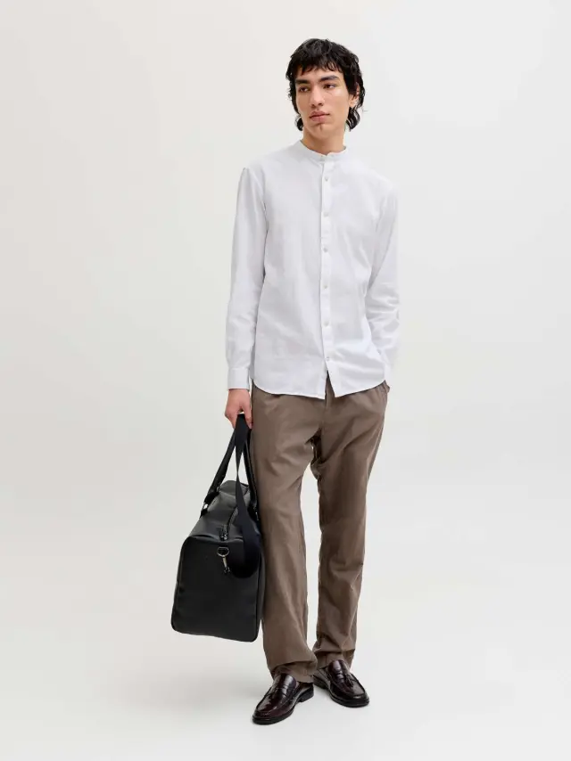 JJESUMMER LINEN BLEND BAND SHIRT L/S SN White 2