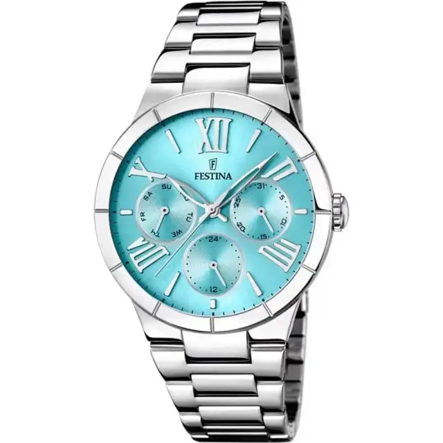 Festina Γυναικείο Ρολόι Multifunction Ασημί με Τυρκουάζ Καντράν F16716/4