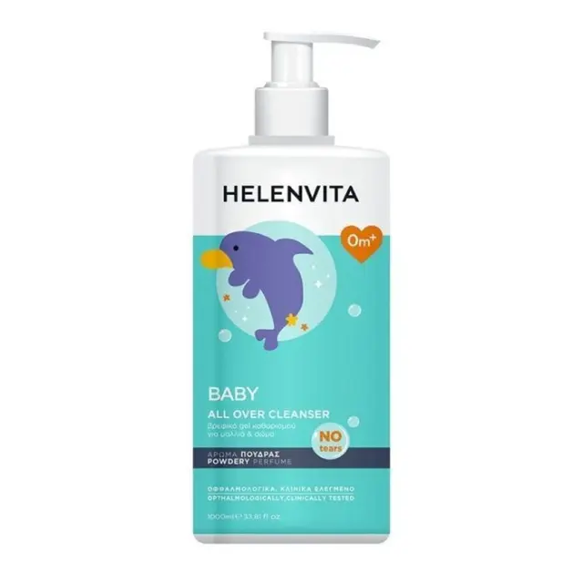 Helenvita Promo (-40%) Baby All Over Cleanser Βρεφικό Gel Καθαρισμού για Σώμα & Μαλλιά με Άρωμα Πούδρας, 1lt