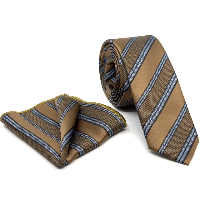 Ταμπά Ριγέ Γραβάτα Microfiber Σετ με Μαντήλι