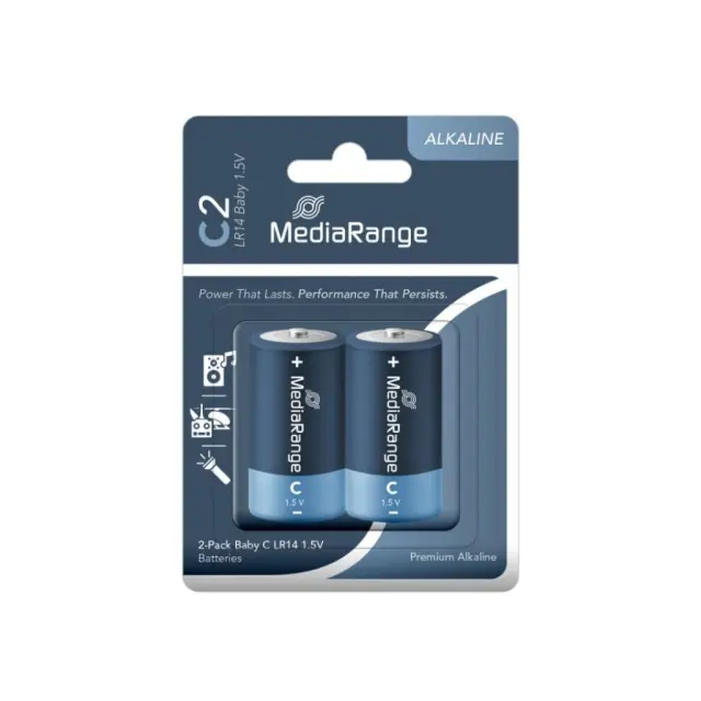 MediaRange Premium Alkaline Batteries Baby C|LR14|1.5V Pack 2 (MRBAT108)