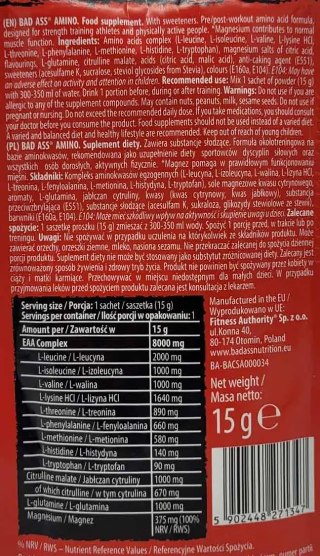 Bad Ass Nutrition Amino Sample 2