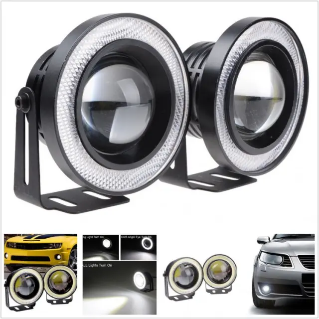 Προβολείς αυτοκινήτου LED ANGEL EYES 8.9cm - Light Lamp Projector - Λευκό στεφάνι