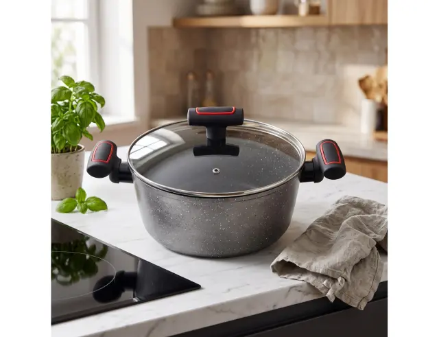 Κατσαρόλα Pyrex Poppy με καπάκι, αντικολλητική επίστρωση, διάμετρο 24cm και χωρητικότητα 4L 27495