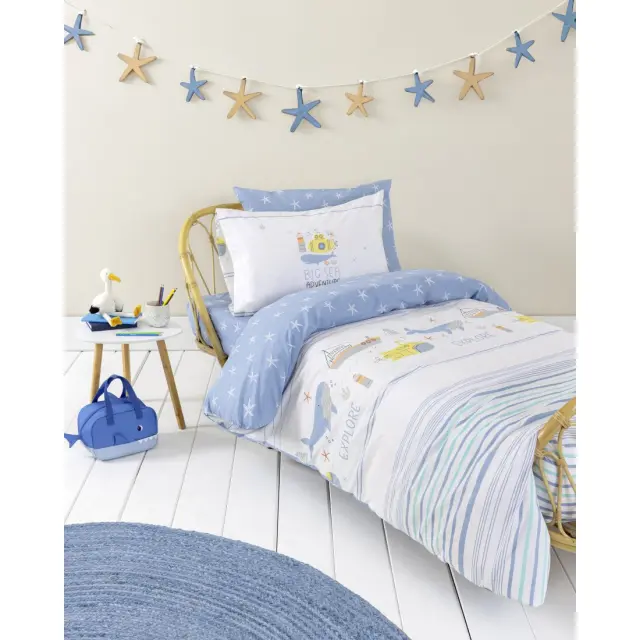 Σετ Σεντόνια 170x255 Μονά Nima Sea Adventure White-Blue 100% βαμβακερόΧωρίς Λάστιχο