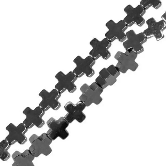 Χάντρα Αιματίτης Silver - Σταυρός Περαστός 4mm ~18τεμ