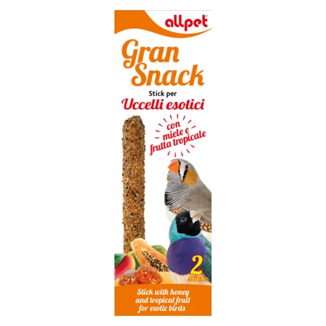 All Pet Gran Snack Στικ Εξωτικών Πουλιών με Μέλι και Τροπικά Φρούτα 2τμχ 60gr