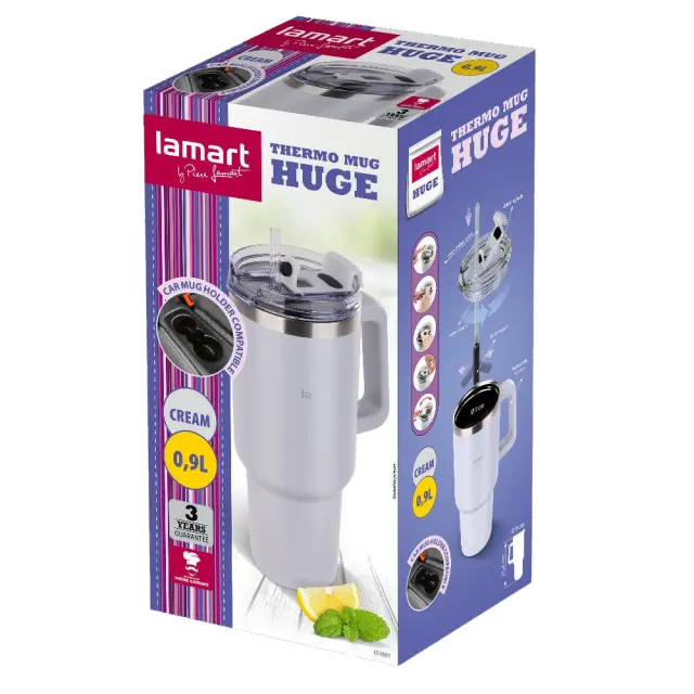 Ποτήρι Θερμός από Ανοξείδωτο & Πλαστικό 900ml HUGE Lamart LT4089 Λευκό 2
