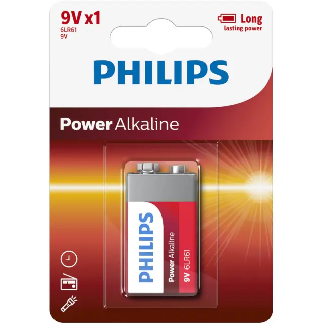 Αλκαλική Μπαταρία 9V Philips Power 1 Τμχ (6LR61P1B/10) (PHI6LR61P1B-10)