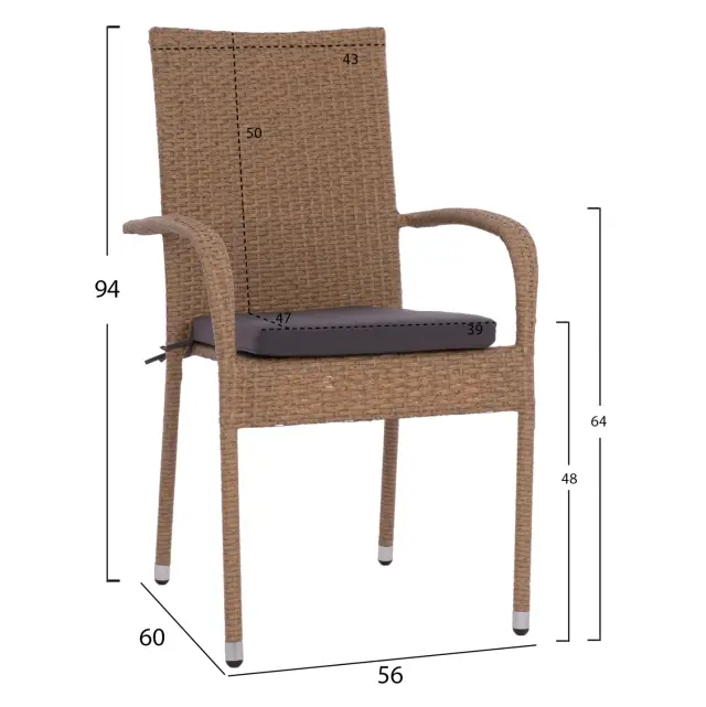 ΠΟΛΥΘΡΟΝΑ ΜΕΤΑΛΛΙΚΗ ANISHA FB95685.02 ΜΕ ΜΑΞΙΛΑΡΙ WICKER ΚΑΦΕ-ΜΟΚΑ ΣΤΟΙΒ/ΜΕΝΗ 56x60x94 εκ. 2