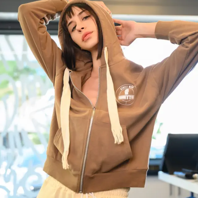 Ghetto Streetwear Zip Hoodie for Women | New Collection BROWN