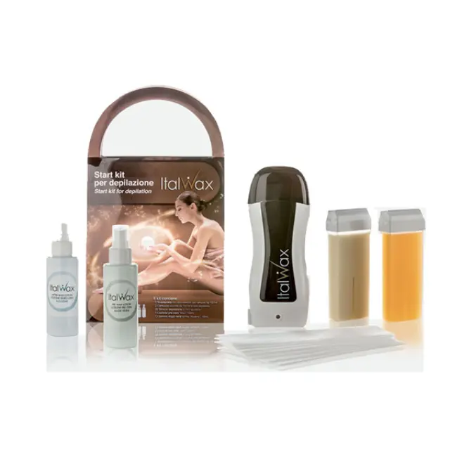 Italwax Start Kit (2 ρολέτες 100 ml, Μονή κεριέρα ρολέτας, 1 λοσιόν πριν την αποτρίχωση 100 ml, 1 Λοσιόν μετά την αποτρίχωση 100 ml, 20 ταινίες αποτρίχωσης)