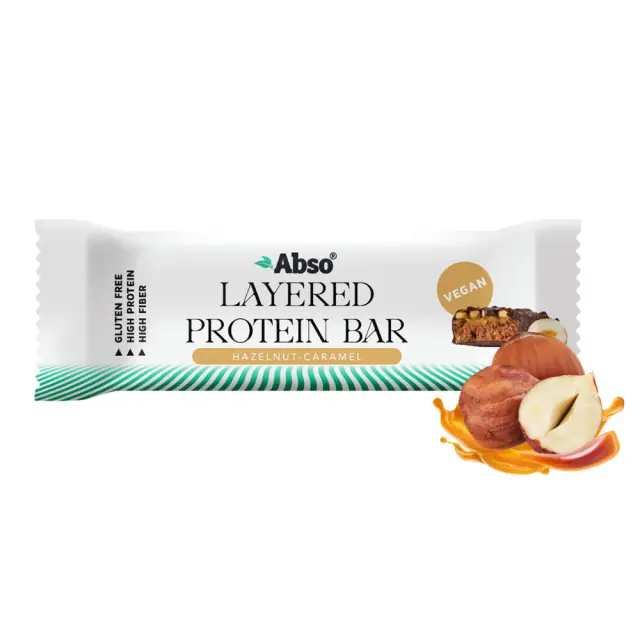 AbsoRICE AbsoBAR Layered Protein Bar - Vegan Protein Bar Hazelnut - Caramel, 50 g