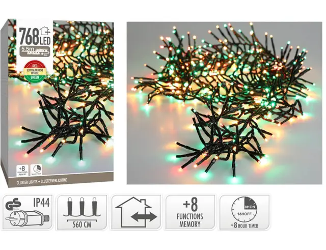 768 Φωτάκια LED - 5.5 Μέτρα + 3 Μέτρα σύνδεσης , Πυκνή Διάταξη, με χειριστήριο, 8 προγράμματα, Μαύρο καλώδιο PVC - Πολύχρωμο AX8550730